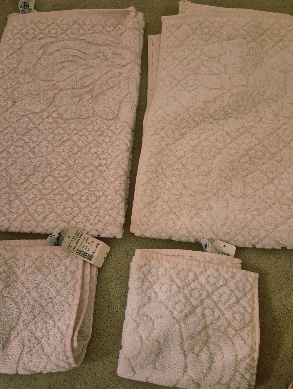 2 Sets of hand face textured towels pink and white oversized brand new